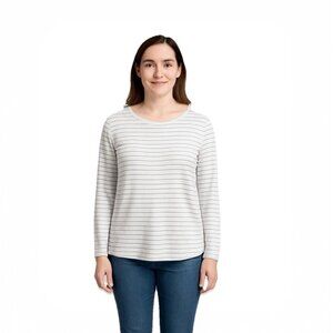 UNTUCKit Leoville Long Sleeve Striped Top~Size Large~Black White Tee~L14 37